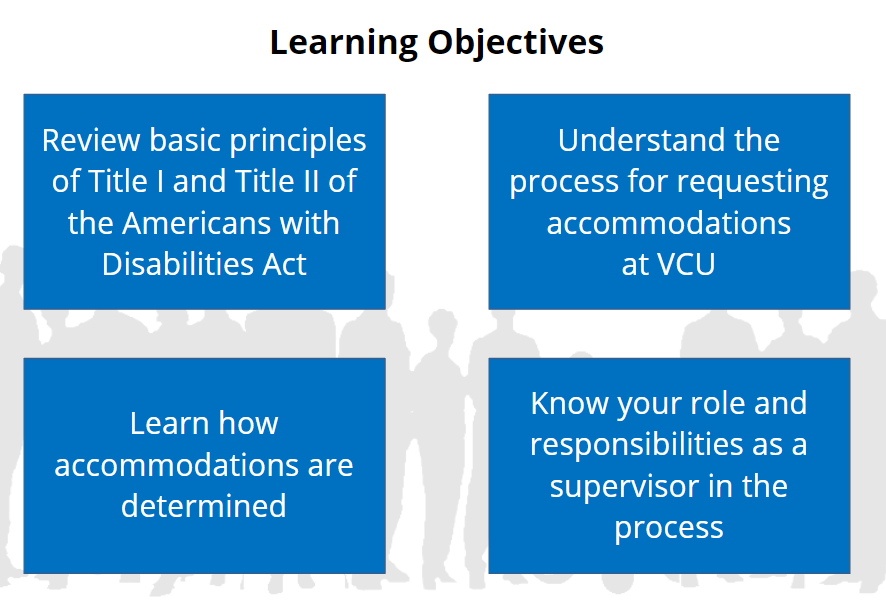 Graphic with four boxes outlining learning objectives
